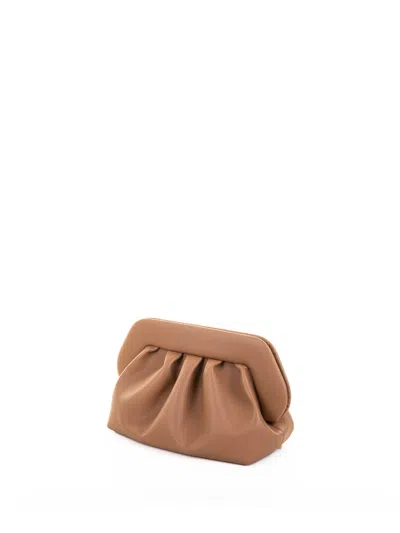 Themoirè Brown Vegan Clutch With Shoulder Strap
