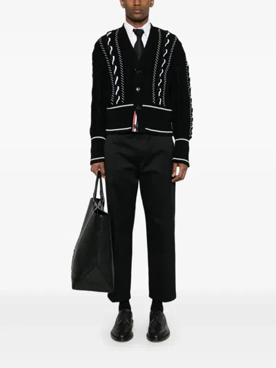 Thom Browne Mid-rise Tapered Chinos With Belt Loops In Black