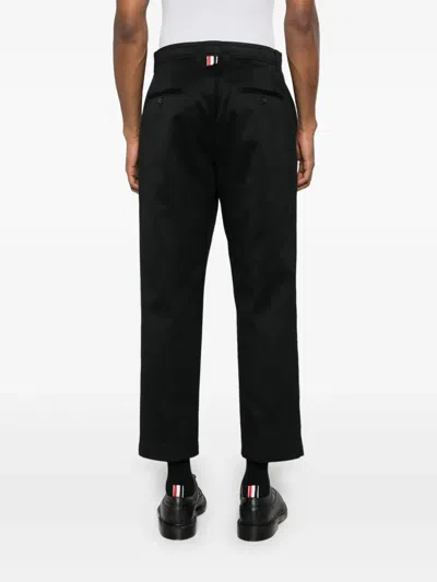 Thom Browne Mid-rise Tapered Chinos With Belt Loops In Black
