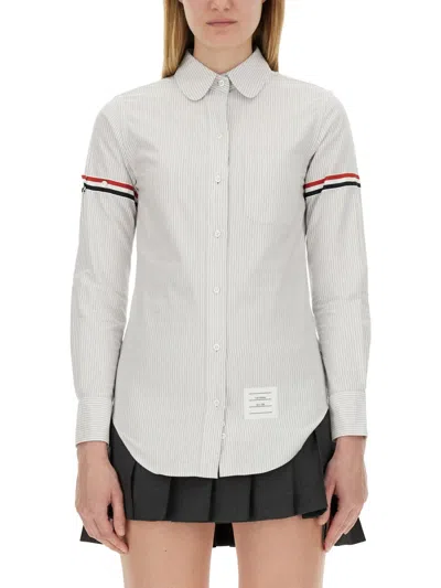 Thom Browne Button-down Collar Shirt With Subtle Striped Pattern In White
