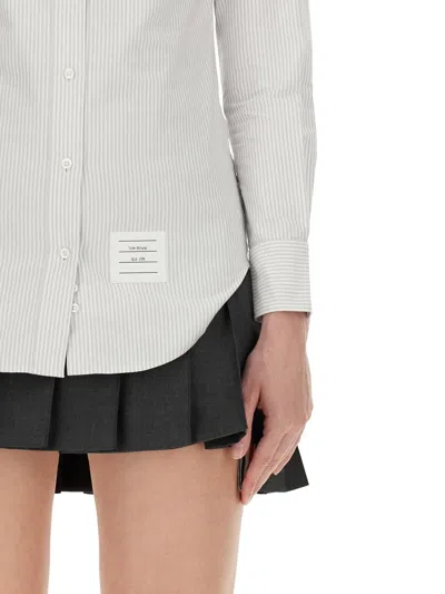 Thom Browne Button-down Collar Shirt With Subtle Striped Pattern In White