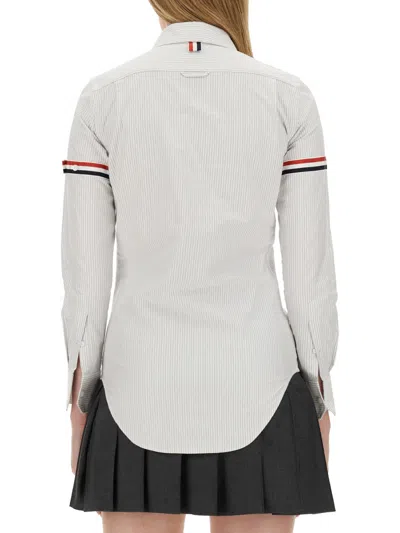 Thom Browne Button-down Collar Shirt With Subtle Striped Pattern In White