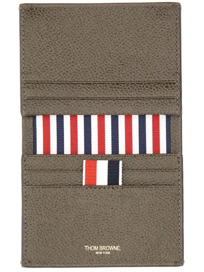 Thom Browne Grained Leather Card Case In Brown