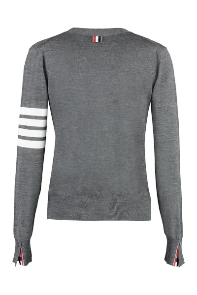 Thom Browne Grey Wool 4-bar Cardigan In Gray