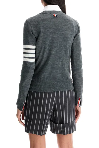 Thom Browne Grey Wool 4-bar Cardigan In Gray