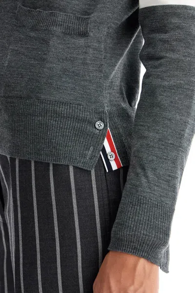 Thom Browne Grey Wool 4-bar Cardigan In Gray