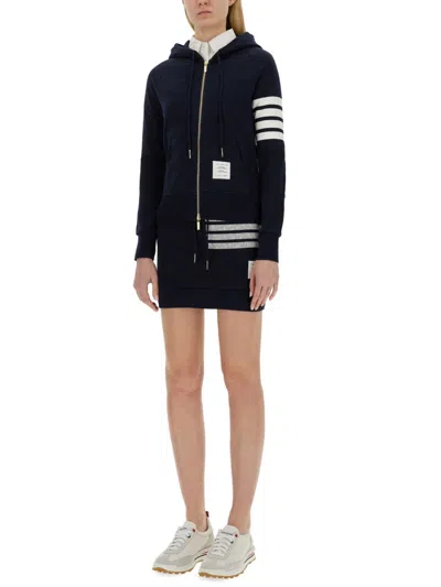 Thom Browne Fitted Blue Zipper Hoodie With Contrasting Stripes