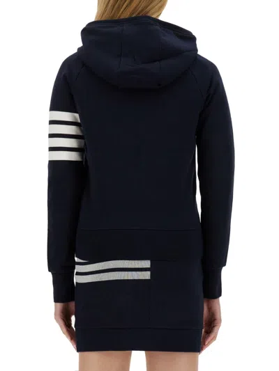Thom Browne Fitted Blue Zipper Hoodie With Contrasting Stripes