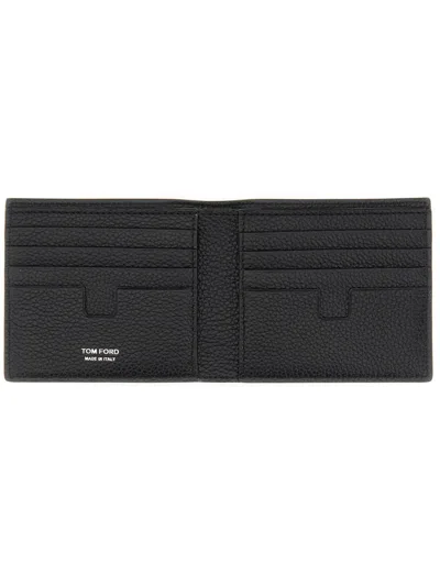 Tom Ford Soft Grain T Line Bifold Wallet In Black
