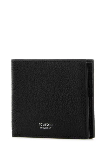 Tom Ford Soft Grain T Line Bifold Wallet In Black