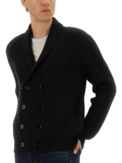 Tom Ford Double-breasted Ribbed Knit Cardigan In Black