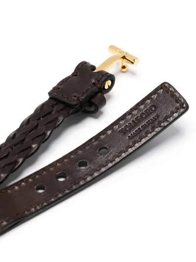 Tom Ford T-lock Interwoven-leather Bracelet