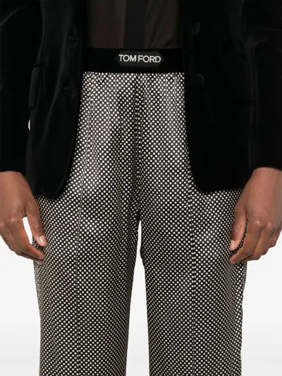 Tom Ford Printed Polka Dot Stretch Satin Pj Pants Trousers Multicolor