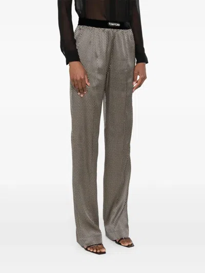Tom Ford Printed Polka Dot Stretch Satin Pj Pants Trousers Multicolor
