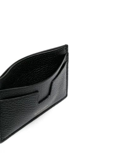 Tom Ford Black Card Holder With Embossed Logo Lettering On The Front In Grained Leather Man