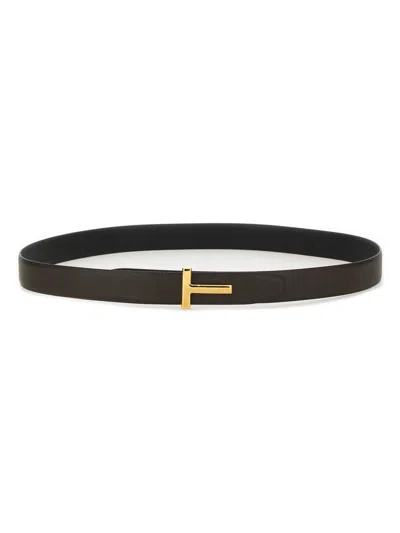 Tom Ford Reversible T Line Belt In Black
