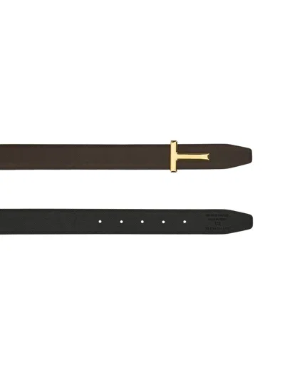 Tom Ford Reversible T Line Belt In Black