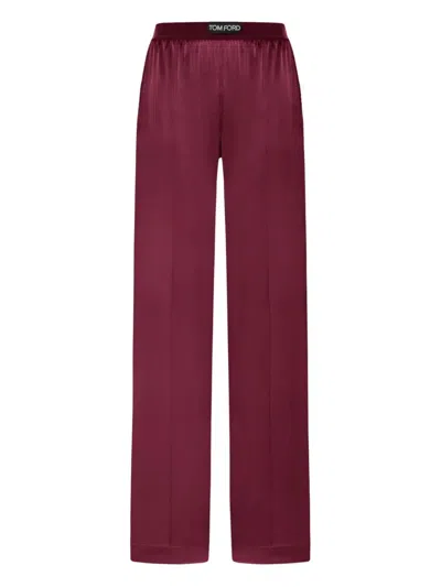 Tom Ford Fuchsia Pants With Elastic Waist With Logo Lettering In Silk Stretch Woman In Burgundy