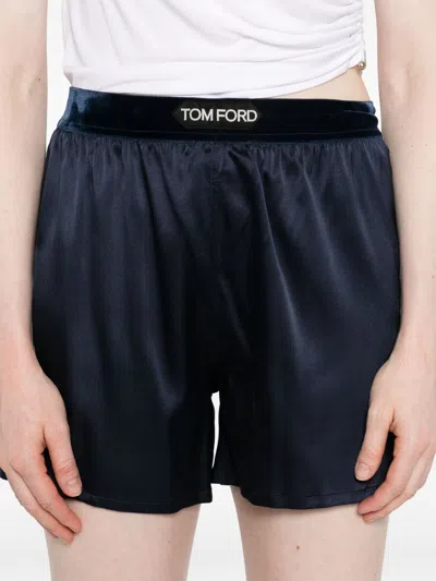 Tom Ford Silk Shorts With Elasticated Waistband And Satin Finish In Blue