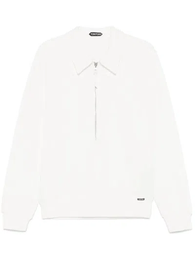 Tom Ford Structured Collar Sweater With Textured Edges In White