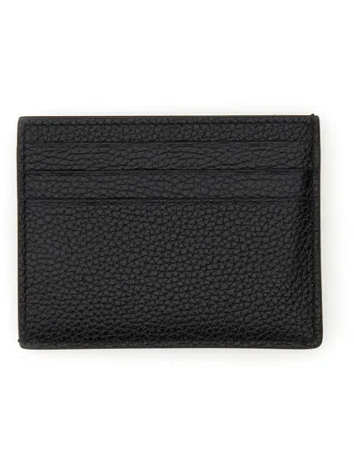 Tom Ford Textured Black Calf Leather Card Holder In Black