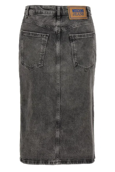 Moschino Jeans Side Slit Denim Skirt In Gray