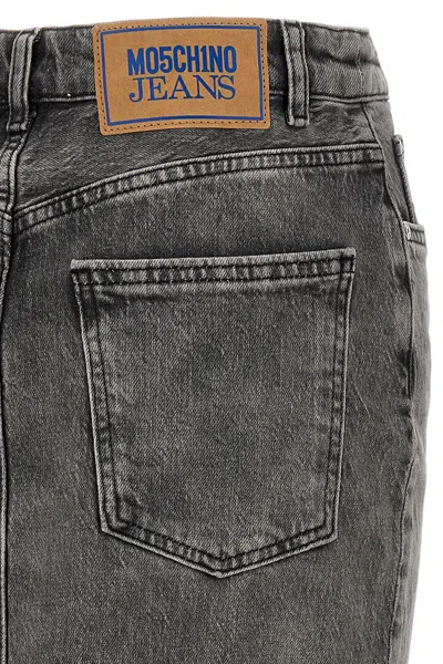 Moschino Jeans Side Slit Denim Skirt In Gray