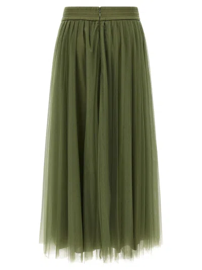 Fabiana Filippi Multi-layer Tulle Midi Skirt With Elastic Waistband In Green