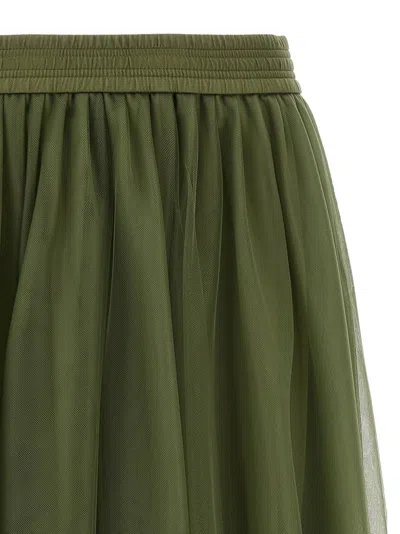 Fabiana Filippi Multi-layer Tulle Midi Skirt With Elastic Waistband In Green