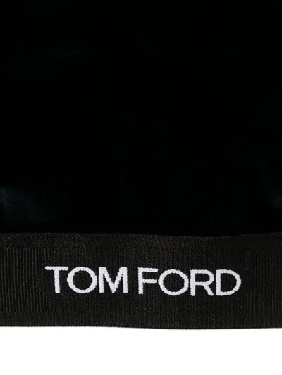 Tom Ford Midnight Blue Velvet U-neck Top With Logo Underband In Black