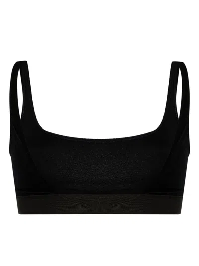 Tom Ford Midnight Blue Velvet U-neck Top With Logo Underband In Black