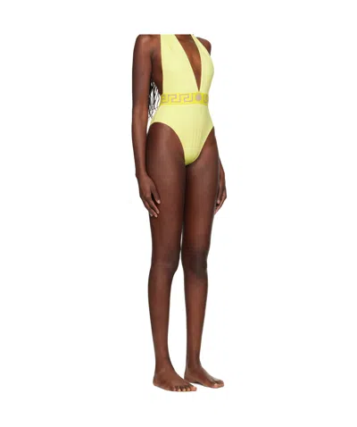 Versace V-neck One-piece Swimsuit In Green