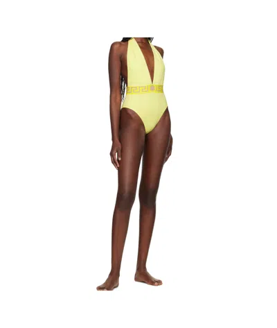 Versace V-neck One-piece Swimsuit In Green
