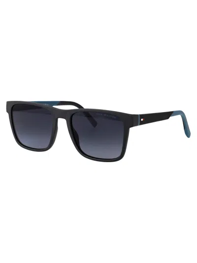 Tommy Hilfiger Grey Teal Eco Polyamide Sunglasses In Black