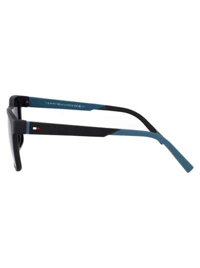 Tommy Hilfiger Grey Teal Eco Polyamide Sunglasses In Black