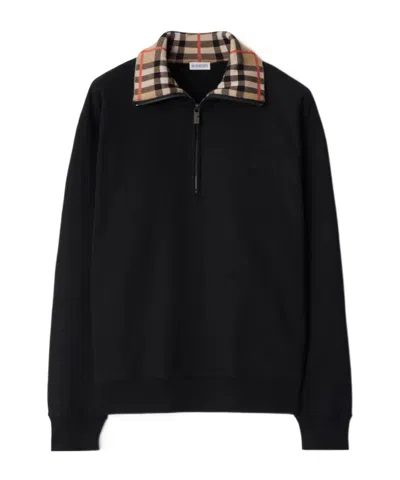 Burberry Mens Black Logo-embroidered Funnel-neck Cotton Sweatshirt