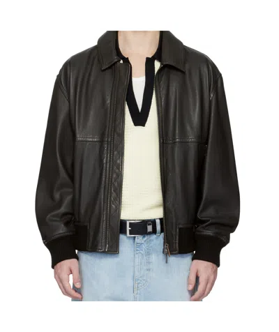 Hugo Boss Long Sleeve Leather Jacket In Black