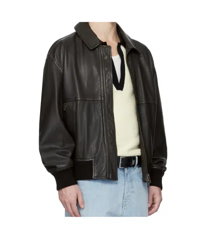 Hugo Boss Long Sleeve Leather Jacket In Black