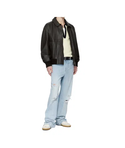 Hugo Boss Long Sleeve Leather Jacket In Black