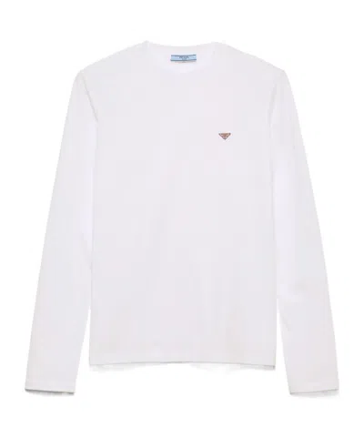 Prada Long-sleeved Jersey T-shirt In White
