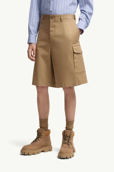 Moncler Cappuccino Stretch Cotton Bermuda Shorts In Neutral