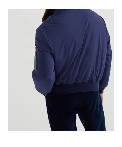Brunello Cucinelli Tailored Feather Down Jacket With Sheepskin Collar In Blue