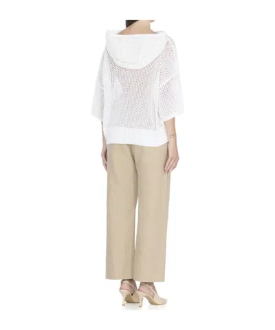Antonelli Perforated White Cotton Sweater With Relaxed Fit In White