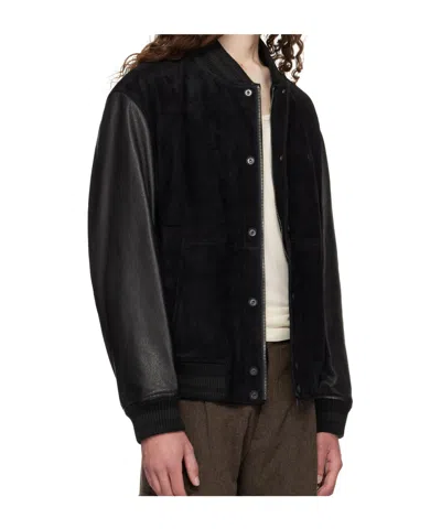 Hugo Boss Black Embossed-logo Leather Bomber Jacket In Black