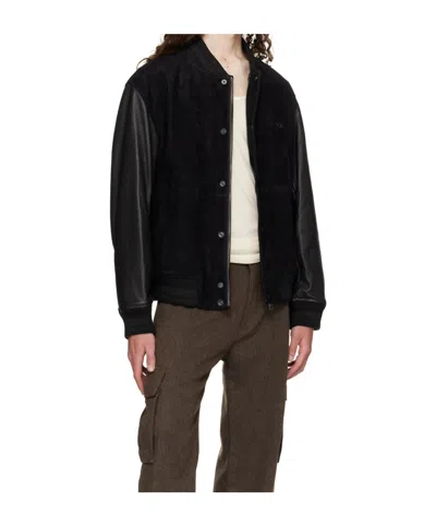 Hugo Boss Black Embossed-logo Leather Bomber Jacket In Black