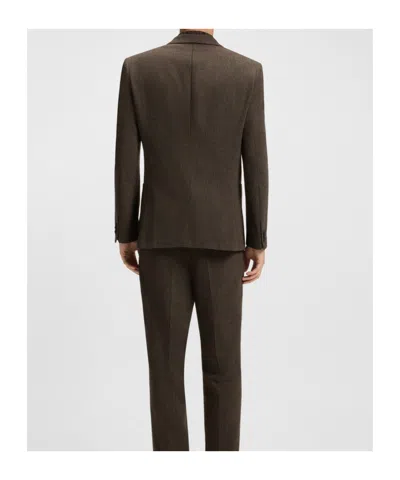 Hugo Boss Long-sleeved Suit Jacket In Brown