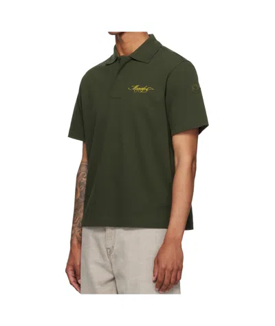Moncler Mens Script Logo-embroidery Short-sleeve Cotton-jersey Polo Shirt Dark Green In Green