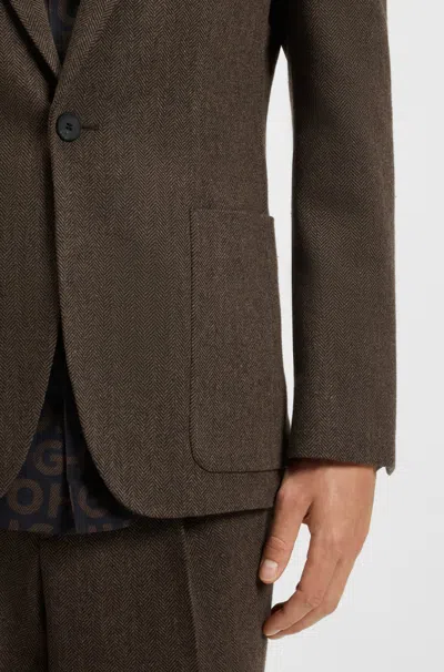 Hugo Boss Long-sleeved Suit Jacket In Brown