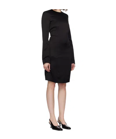 Totême Toteme Long Sleeve Double Face Satin Shift Dress In Black