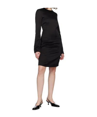 Totême Toteme Long Sleeve Double Face Satin Shift Dress In Black
